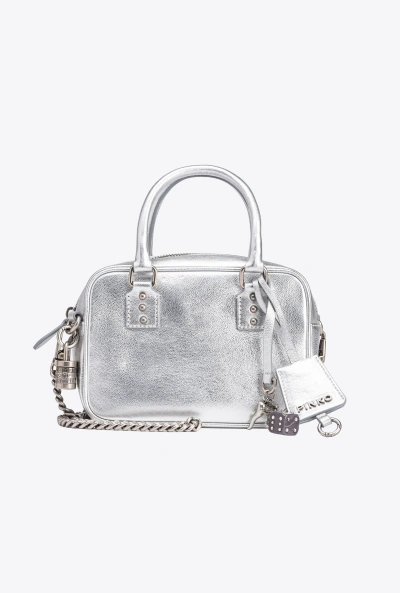 Pinko Laminated Mini Bowling Bag In Silver-old Silver