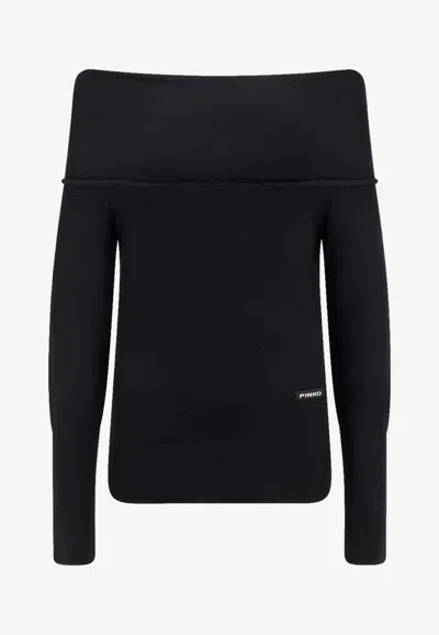 Pinko Lampedusa Off-shoulder Knit Top In Black
