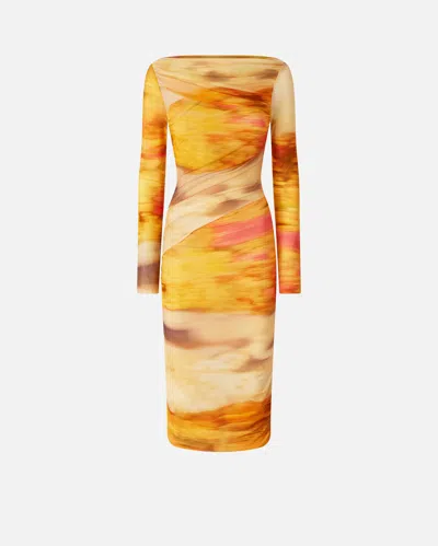PINKO SLIM-FIT MIDI DRESS WITH LANDSCAPE PRINT