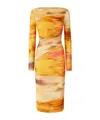 Pinko Landscape Print Bodycon Midi Dress In Yellow