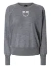 Pinko Knitted Sweater With Love Birds Logo In Gray