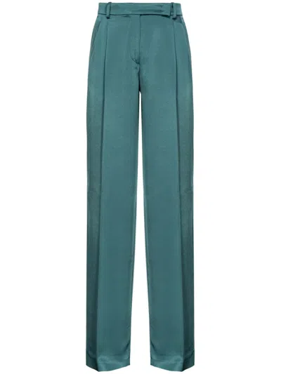 Pinko Laon Satin-finish Trousers In Verde Bottiglia