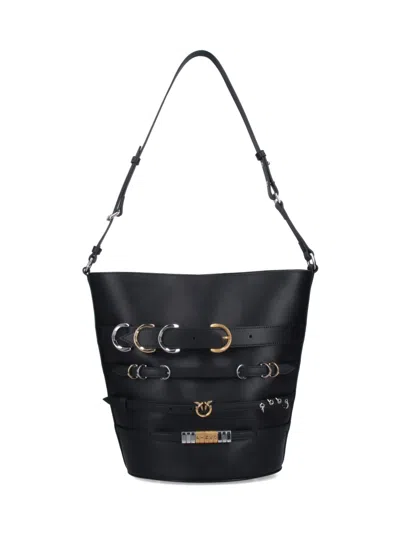 Pinko Large Bucket Bag With Straps In Black  