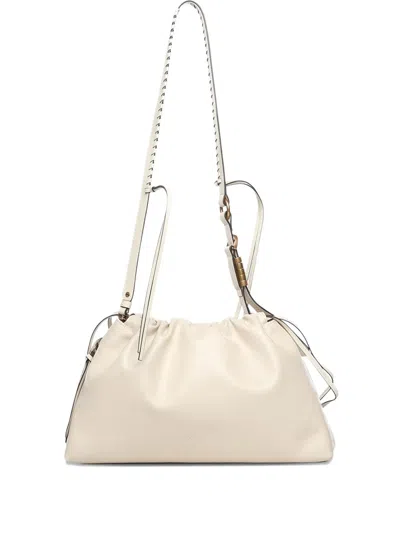 Pinko Large Drawstring Logo Clutch Bag In Neutral