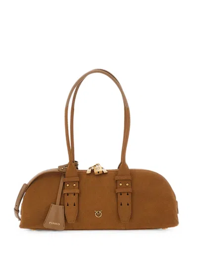 Pinko Large Escape Suede Tote Bag In Brown
