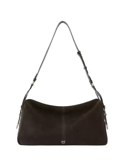 Pinko Large Keeper Buckle-detail Suede Shoulder Bag In Brown