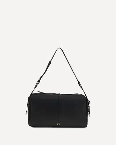Pinko Large Keeper Shoulder Bag In New Biker Leather In Black