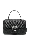 Pinko Chevron-quilted Black Handbag With Logo Buckle In Black