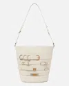 Pinko Large Leather Bucket Bag With Straps In Bianco Seta-mix Gal. Gold-nikel
