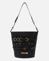 Pinko Large Leather Bucket Bag With Straps In Nero Limousine