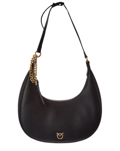Pinko Large Leather Hobo Bag In Black
