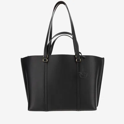 Pinko Large Leather Shopper Bag In Black