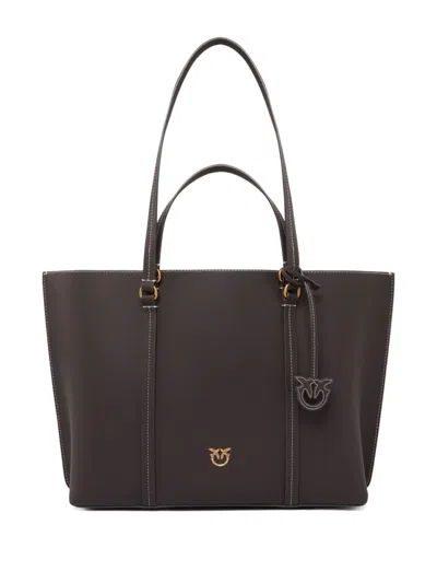 Pinko Large Leather Tote Bag In Brown