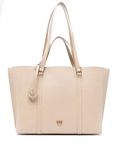 Pinko Large Love-birds Tote Bag In Neutrals