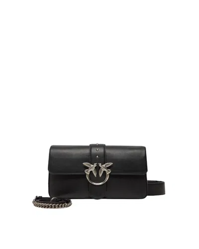 Pinko Large Love Shoulder Bag Black/old Silver
