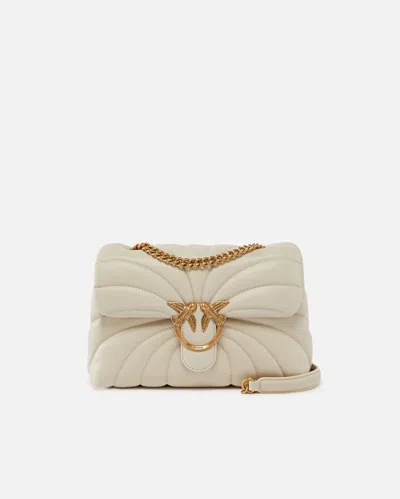 Pinko Large Quilted Butterfly Love Bag Shoulder Bag In White+white-antique Gold