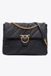 Pinko Large Quilted Recycled Fabric Love Bag In Black-antique Gold