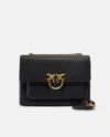 Pinko 'love One' Black Shoulder Bag With Love Birds Diamond Cut Logo On The Front In Black-antique Gold