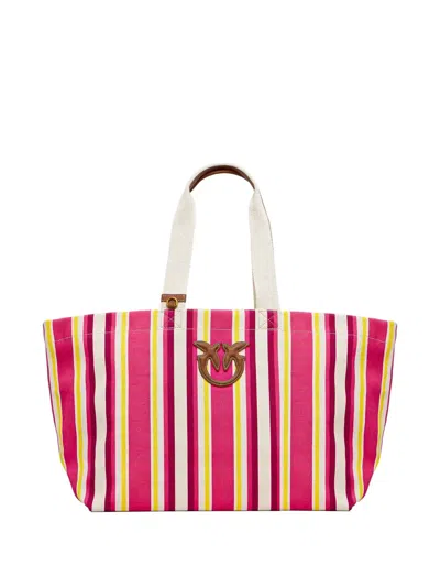 Pinko Large Striped-pattern Logo-patch Tote Bag In Multi