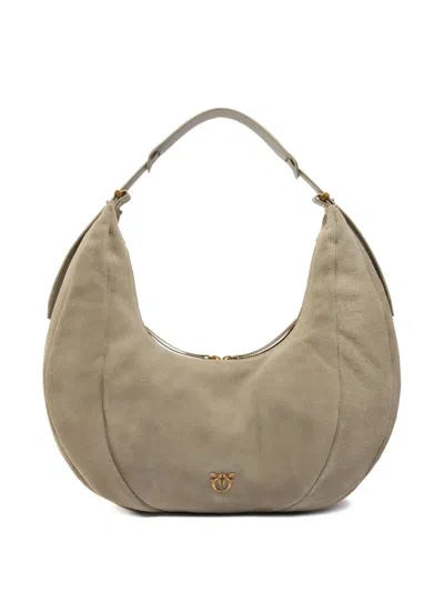 Pinko Large Suede Shoulder Bag In Neutrals