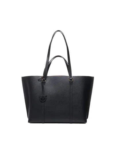 Pinko Large Tumbled Leather Shopper Bag In Black