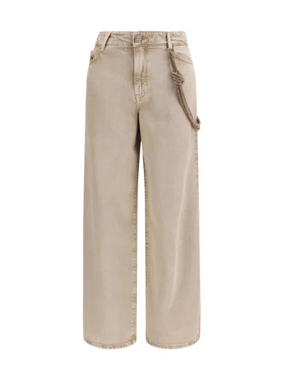 Pinko Lauryn Jeans With Jeweled Cord In Neutral