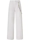 Pinko White Pants With Logo Patch On The Back And Chain Detail With Rhinestones In White
