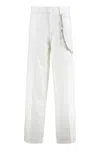Pinko White Pants With Logo Patch On The Back And Chain Detail With Rhinestones