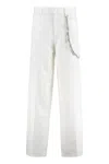 Pinko White Pants With Logo Patch On The Back And Chain Detail With Rhinestones