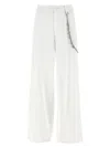 Pinko White Pants With Logo Patch On The Back And Chain Detail With Rhinestones