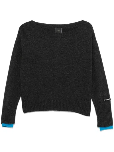 Pinko Crewneck Knitwear Contrast Cuffs In Grey