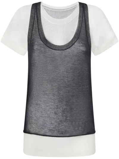 Pinko Layered Black And White T-shirt With Sheer Overlay