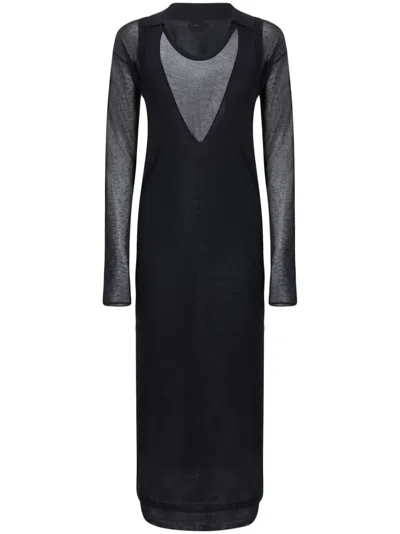 Pinko Layered Long Dress In Black