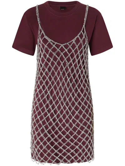 Pinko Layered Midi Dress In Bordeaux/argento