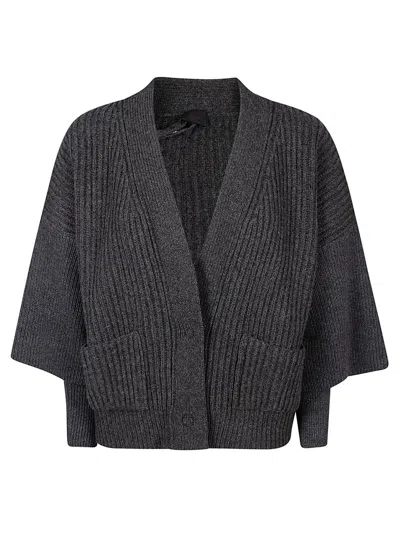 Pinko Layered Ribbed-knit V-neck Cardigan In Grigio Corvo