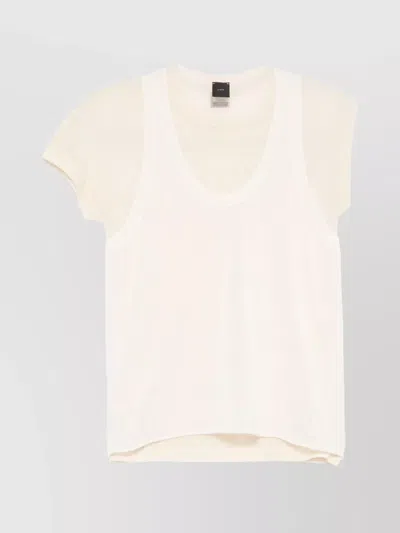 PINKO LAYERED SHEER COTTON T-SHIRT WITH CAP SLEEVES