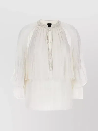 Pinko Layered Sheer Fabric Top With Tassel Detail In White