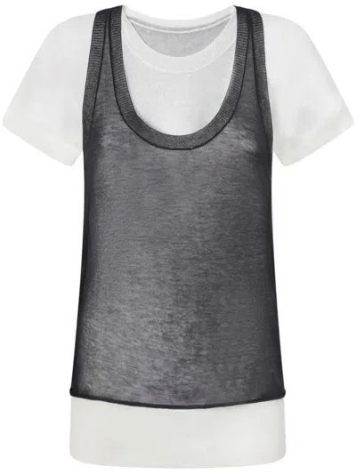 Pinko Layered Short Sleeve T-shirt With Sheer In Gray