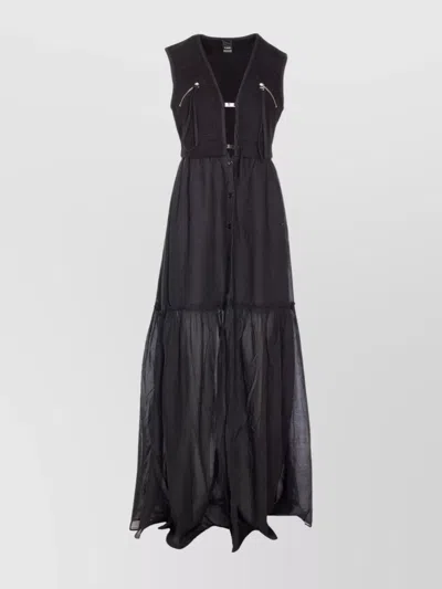 Pinko Robe Longue En Coton Avec Gilet Sans Manches Utilitaire In Black