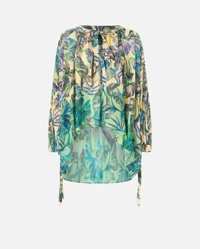 PINKO BLOUSE AVEC IMPRIMÉ FEUILLES ET DOUBLE NAUD