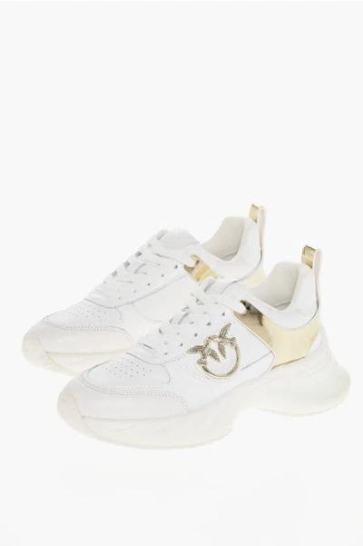 Pinko Leather And Fabric Ariel 2.0 Low Top Sneakers With Mirrored In White