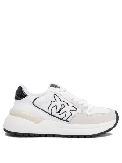 Pinko Leather And Mesh Sneakers In White
