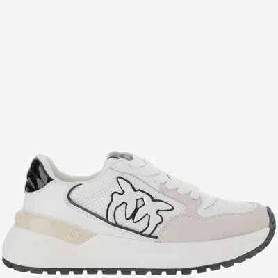 Pinko Leather And Mesh Sneakers With Logo In Multi