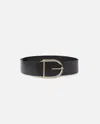 Pinko Leather And Nappa Leather Belt With Maxi Buckle In Nero-light Gold