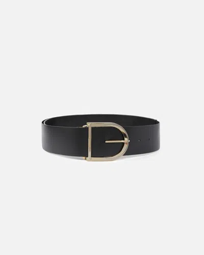 Pinko Leather And Nappa Leather Belt With Maxi Buckle In Nero-light Gold