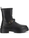 Pinko Rounded Toe Black Leather Ankle Boots With Front Strap In Black