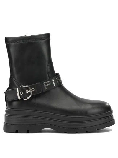 Pinko Leather Ankle Boots In Blue