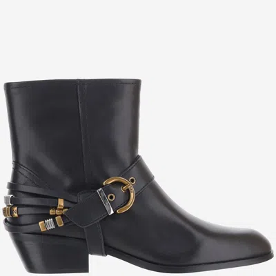 Pinko Leather Ankle Boots With Logo In Black