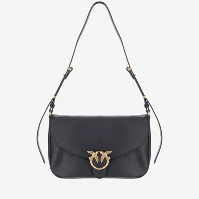 Pinko Leather Bag With Logo In Black