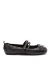 Pinko Nappa Leather Ballet Flats With Straps And Bow In Black